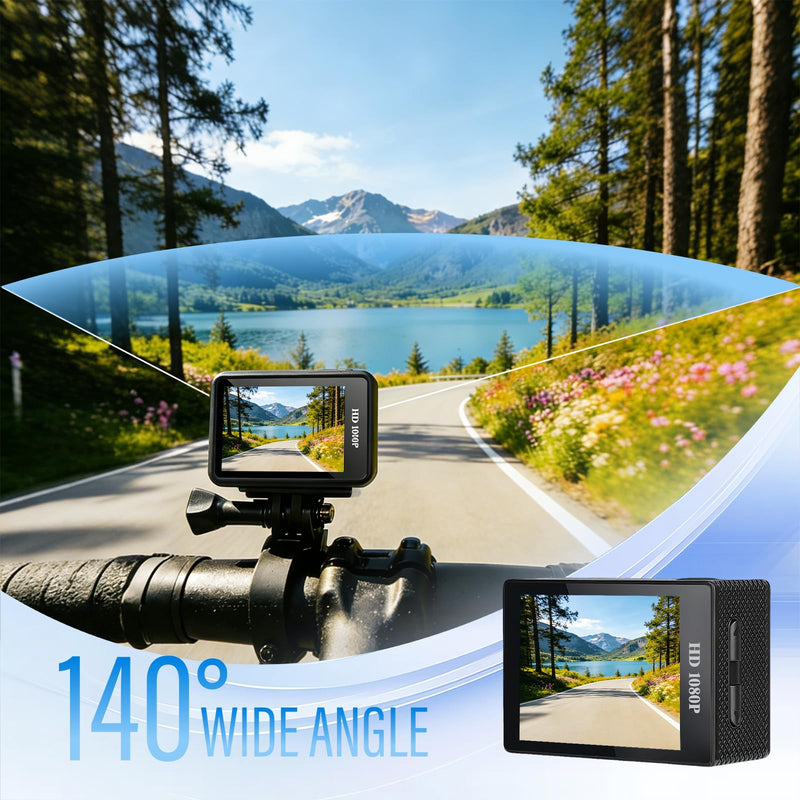 Action Camera 1080P Sports Camera 16GB Memory Card Action Cam 131ft Underwater Waterproof with 2 X Batteries with Accessories Kit Suitable for Helmet, Bicycle, etc. Indigo Black