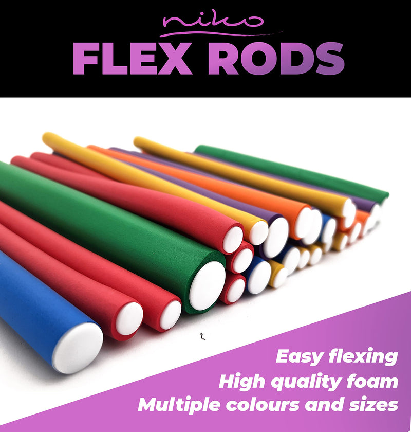 NIKO 10-Pack 20 mm SHORT Twist Flex Rods – Foam Flexible Rollers, Bendy Light Curlers for Curls and Waves, Styling Tool for Hairdresser Salon/Barber – random colour (20 mm) 10 count (Pack of 1)