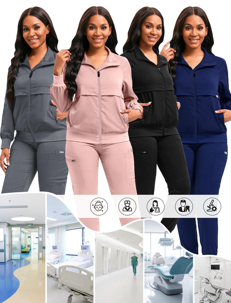 Scrubspro Scrub Jackets long Sleeve Medical Scrub Jackets for Women Zip Front Black Small