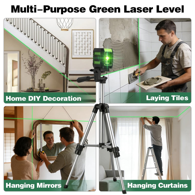 Laser Level 360 Self Leveling, Cross Line Laser with Self-Leveling, Vertical and Horizontal Line,for Construction and Picture Hanging, Horizontal Line leveler Tool (2 line green) 2 Line Green