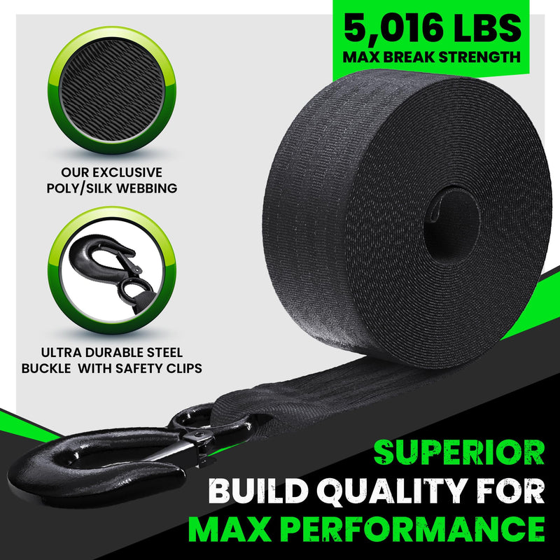 Rhino USA Boat Winch Strap with Hook (2" x 20') - 5,016lb Break Strength - Ultimate Replacement Boat Trailer Winch Straps with Safety Hook - Compatible with Pontoon, Jet Ski, Fishing Boat & More! Standard