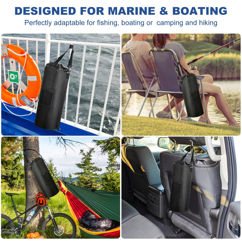 Waterproof Boat Trash Can with 6 Clips, 13 Gal Boat Trash Bag Holder with Pocket, Reusable Fast Cleaning Pontoon Boat Accessories, Marine Boat Garbage Can for Fishing, Sandbar, or Camping Black