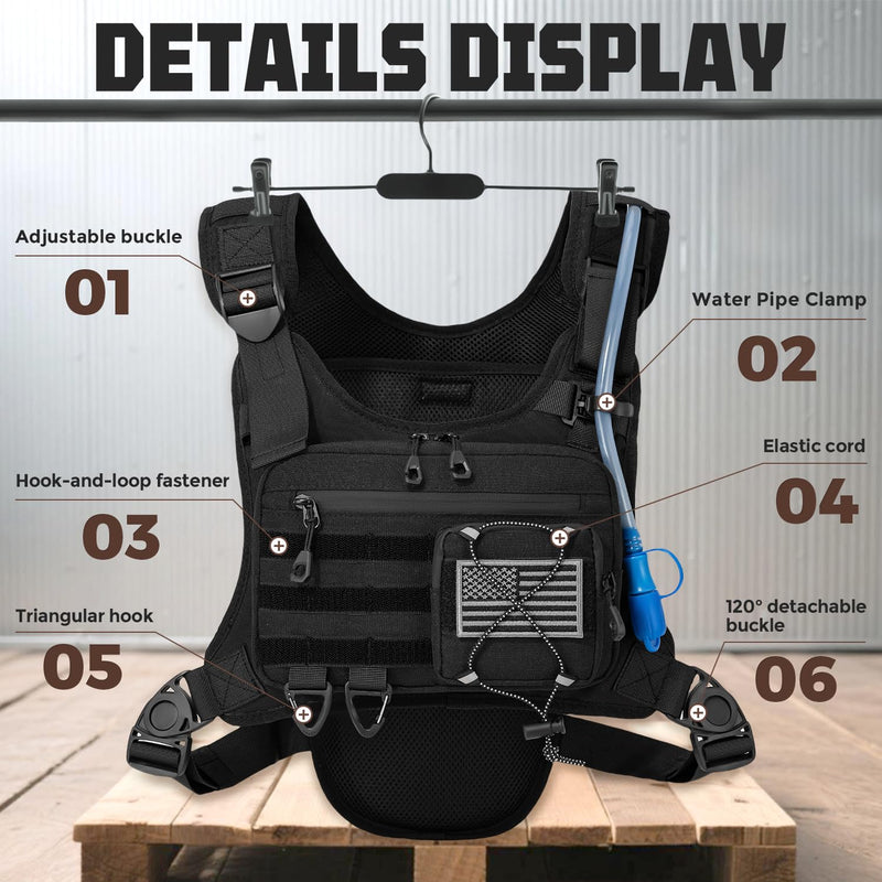 Hydration Vest with 2L Water Bladder for Men and Women,Lightweight Adjustable Hydration Backpack,Reflective Running Hydration Chest Bag for Hiking Climbing Cycling Black One Size