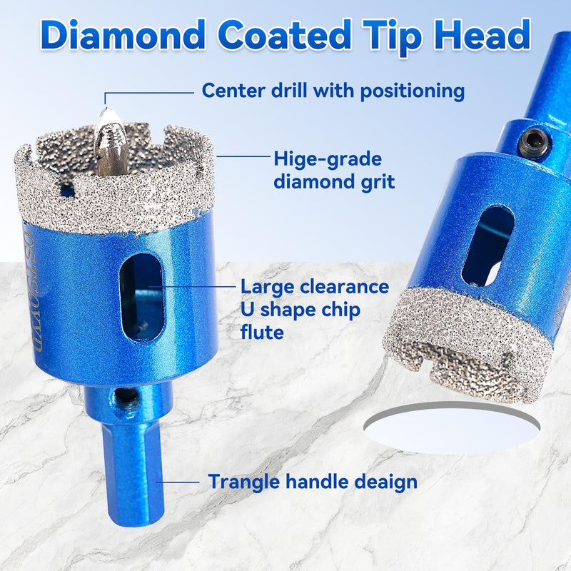 Diamond Tipped Hole Saw Set, 2 Piece 2-1/2" Diamond Hole Saw Bits with Pilot Drill Bit Accurate Drilling for Porcelain, Tile, Ceramic, Granite, Stone,Glass 65mm 2-1/2'' | 65mm