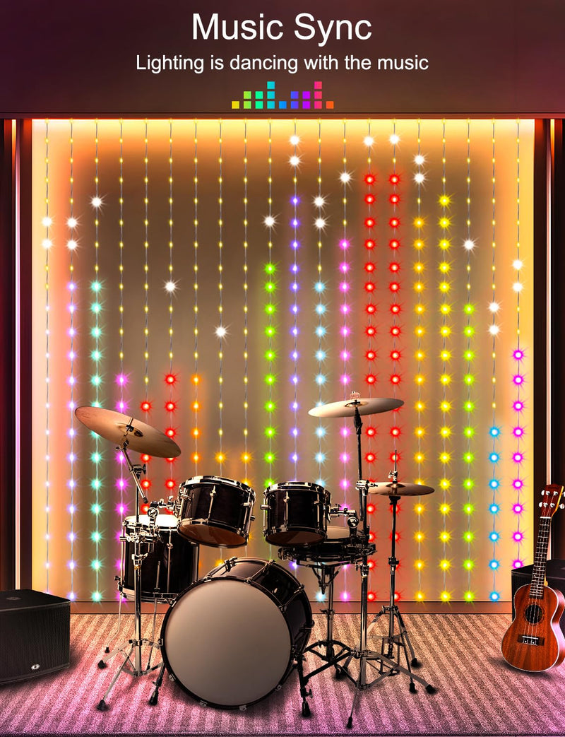 Smart Curtain Lights 6.6x6.6Ft, 400 LED Curtain Light APP Remote Control Music Sync Dynamic DIY Lights for Memorial Day 4th of July Independence Day Backdrop Decoration Smart RGB