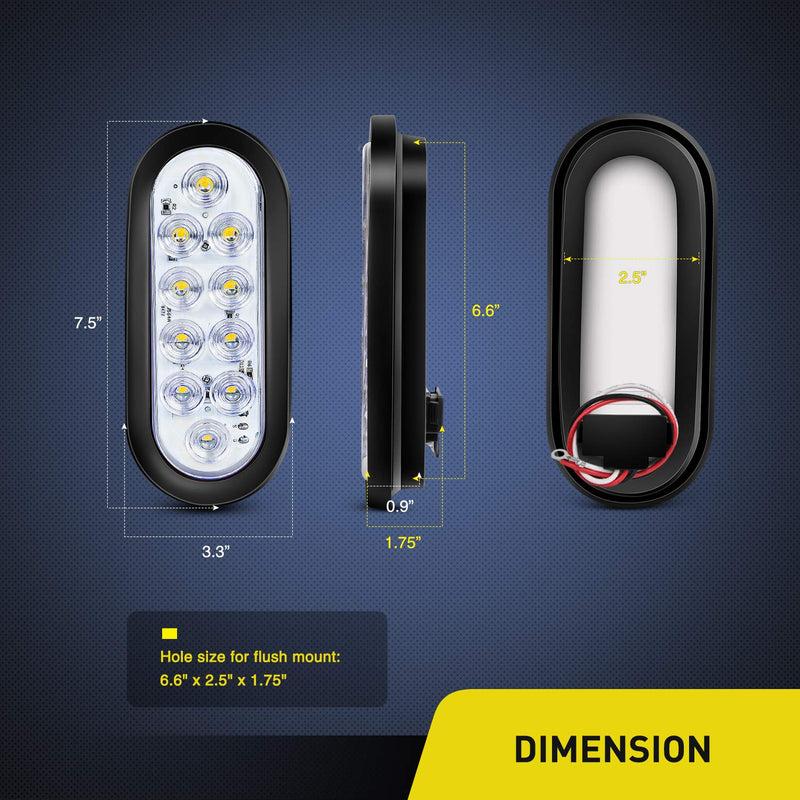 Nilight 4PCS 6" Oval LED Trailer Tail Lights 4PCS 10 LED w/Flush Mount Grommets Plugs Reverse/Back Up Trailer Lights for RV Truck Jeep Red/White 4Pcs