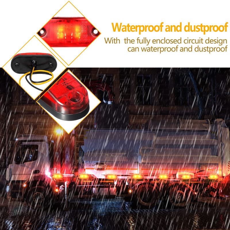 Tallew 10 Pcs 2.5 Inch LED Trailer Lights 2 Diode Waterproof LED Trailer Side Marker Oval Signal Running Lights for Truck Boat Rv(Amber, Red) Amber, Red