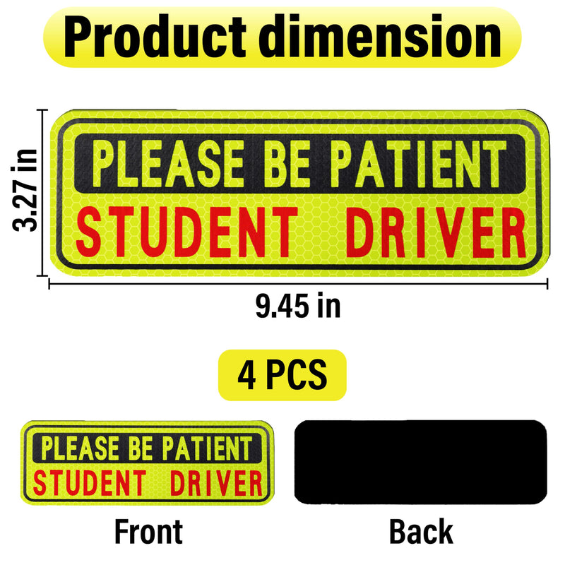 4 PCS Student Driver Magnet for Car, Please Be Patient Funny Magnetic Student Driver, New Driver Safety Warning Bumper Sticker Signs, Reusable Movable Rookie Driver Reflective Magnets Stickers 04
