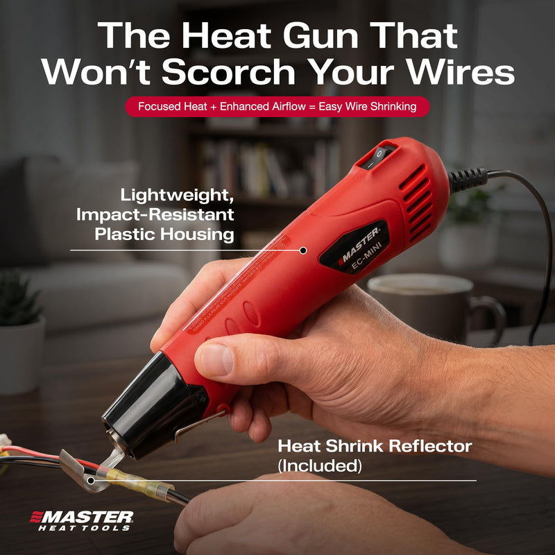 Master Appliance EC-MINI Heat Gun for Crafts, Shrink Wrap, Heat Shrink Tubing, Wire Connectors, Electrical Connectors, Epoxy Resin, Candle Making Heatgun, Embossing Hot Air Gun w/Heat Shrink Reflector
