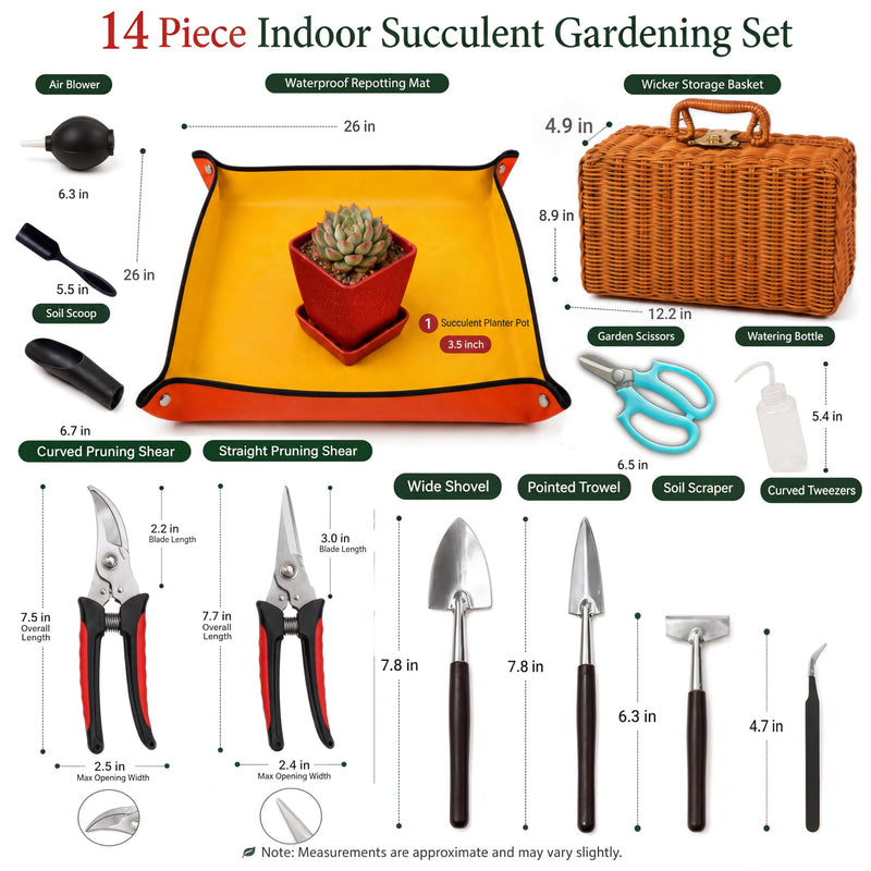 Repotting Mat and Planting Tools for Indoor Plants with Pruning Shears, Wicker Basket for Succulents and Houseplants, Plant Gift for Women and Men
