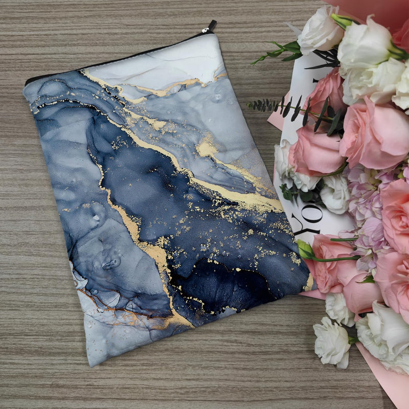 Book Sleeve Book Sleeve for Book Lovers Book Protector Bookish Gifts Book Cover with Zipper for Paperback Washable Bookcover for Teen Adult Teacher Gifts(Golden Cyan Marble)