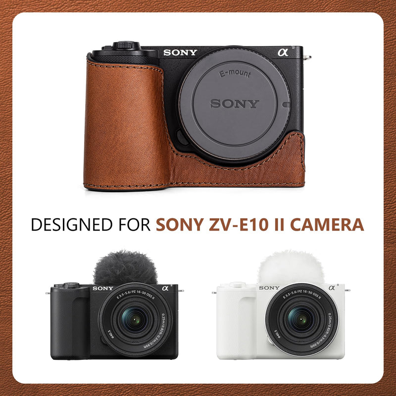 MUZIRI KINOKOO Protective Case for Sony ZV-E10 II, Vintage Textured Genuine Leather Half Case Compatible for Sony Alpha ZVE10 II/ZV-E10 II Camera, with Opening Bottom & 1/4” Thread Screw - Brown