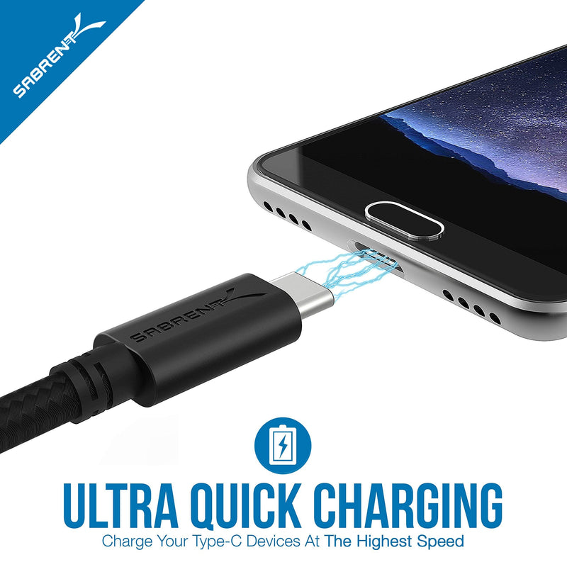 Sabrent 4-Port USB 3.0 Hub + [3-Pack] 22AWG Premium 3ft USB-C to USB A 3.0 Sync and Charge Cables