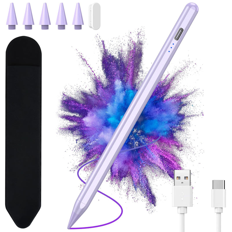 Apple Pencil for iPad 10th Generation, Stylus Pen for iPad (9/8/7/6) th Gen, iPad Pro Pencil Rechargeable, Palm Rejection - High Sensitivity with 5 replaceable Pen tips, for All iPads in 2018-2024 Purple