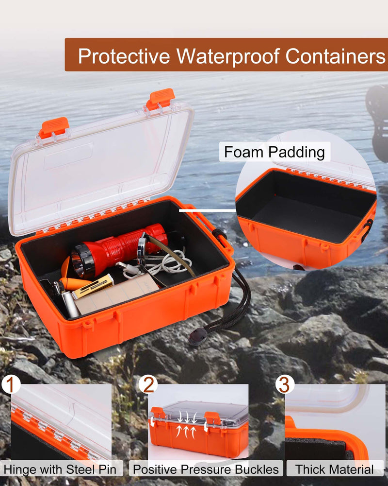 Dry Box for Boat Floating Waterproof Containers for Kayaking & Boating - Crushproof Waterproof Storage Case for Phones Drybox with Rope & Steel Hinges Orange