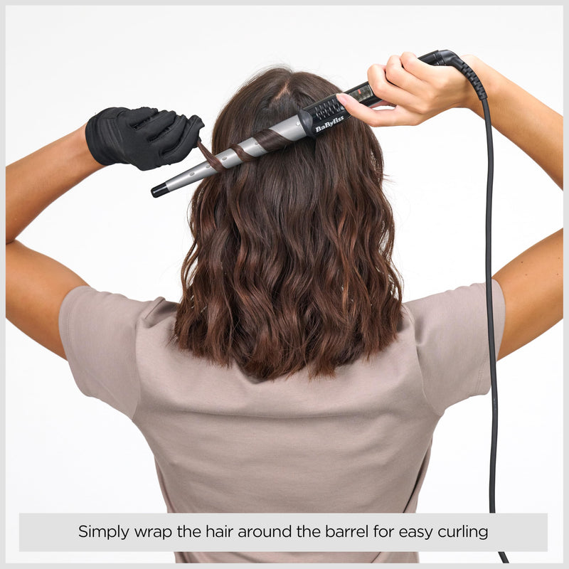 BaByliss Ceramic Curling Wand Pro - 13-25mm Hair Curler for Natural Waves and Curls, Ceramic, 5 Heat Settings 150°C to 210°C, Grey & Black, 2285CU