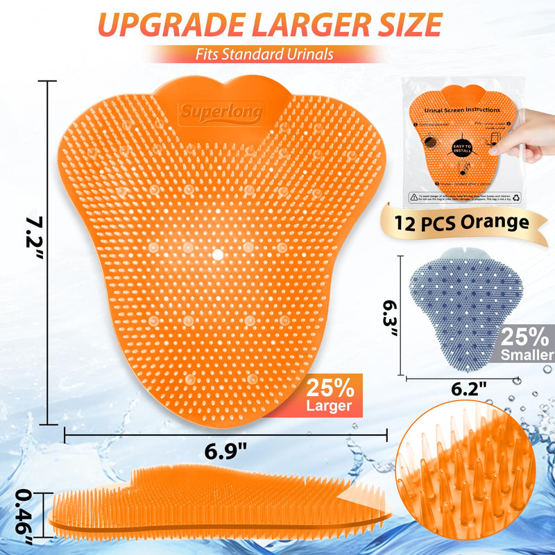 12 Pack Urinal Screen Deodorizer, Upgraded Urinal Cakes Anti-Splash Odor Control Long-Lasting Fresh Dry Wet Pads for Men Toilets in Restroom Office Hotel Mall Schools, Orange Citrus 1 Count (Pack of 12)
