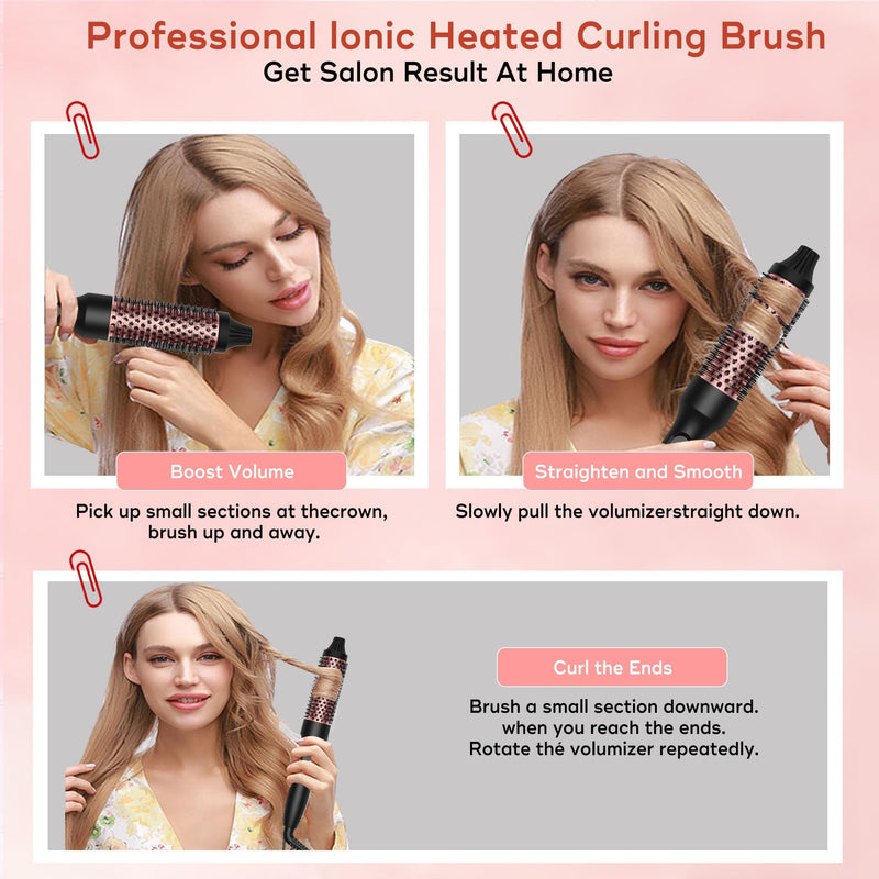 UKLISS Thermal Brush 32mm Heated Round Brush 3 in 1 Heated Curling Brush | to Increase Hair Volume, Make Hair Smoother & Shinier & Loose Curls, Beginner-Friendly, Double Voltage (Black Rose) Elegant Black