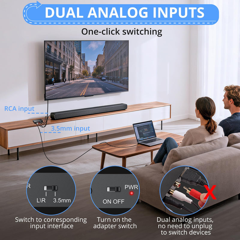CAMWAY Analog to Digital Audio Converter - 3.5mm to ARC, RCA to ARC for Old TV,Computer,MP3 Player,Projector to Soundbar ARC Stereo Sound,Pro Chip,Dual Analog Inputs,Plug-Play for Home Audio Party