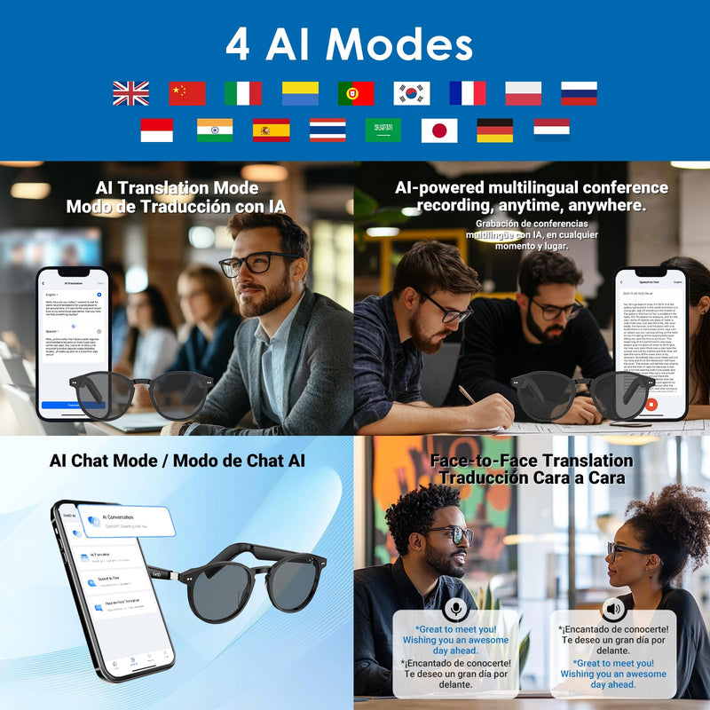 GetD AI Glasses for Men & Women, Smart Glasses Powered by ChatGPT, AI Real-time Translation with 147 Languages, Open Ear Bluetooth Glasses with Photochromic Lens for Daily Use, Travel