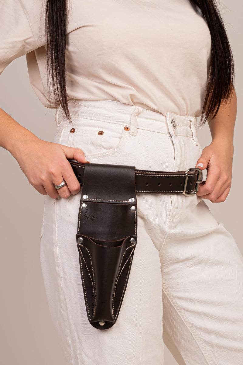 Hori Hori Leather Sheath Belt with Pruner and Scissor Pockets. Personalized Florist Tool Belt Leather, Gardening Belt with Pockets. (Dark Brown, One Size - Adjustable) Dark Brown