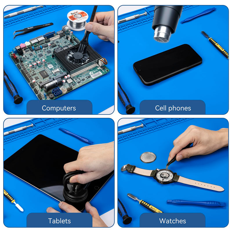 Kaisi Extra Large Soldering Mat, Oversized 932°F Heat Resistant Silicone Solder Mat, Large Repair Workbench Pad for Electronics Phone Watch Laptop Repair, BGA Soldering Iron (Blue,27.6''x15.7'') Blue 27.6'' x 15.7''