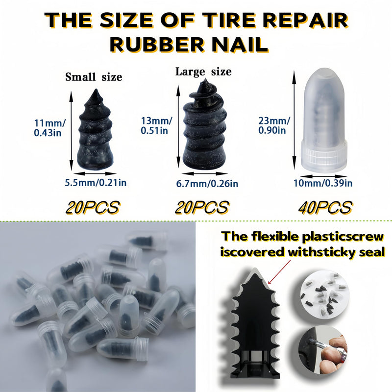 Tire Plug Kit 64 Pcs Tire Repair Rubber Nails Kit with 2 Sizes,Tire Caps with Pressure Gauge,Flat Tire Repair Kit for Car,Motorcycle,Truck,ATV,Tire Puncture Repair