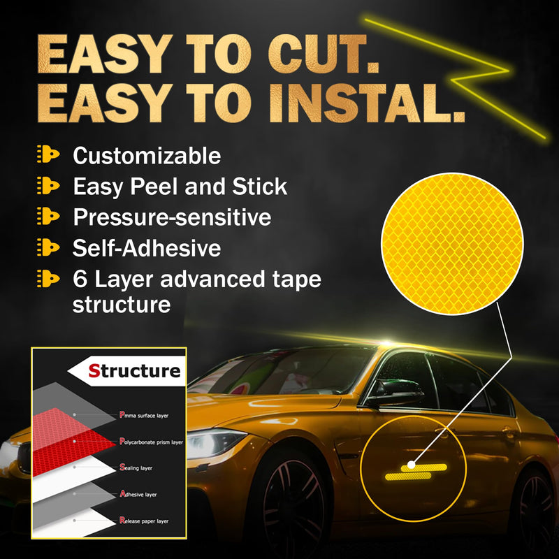 Made from 4083 Diamond Grade Reflective Tape Outdoor high Visibility Strips Safety Waterproof Conspicuity Strong Adhesive Vehicle Trailer car Trucks Bikes (Flu yellow, 0.8inch/20mm x 16.4feet/5m) Flu yellow, 0.8inch/20mm x 33feet/10m