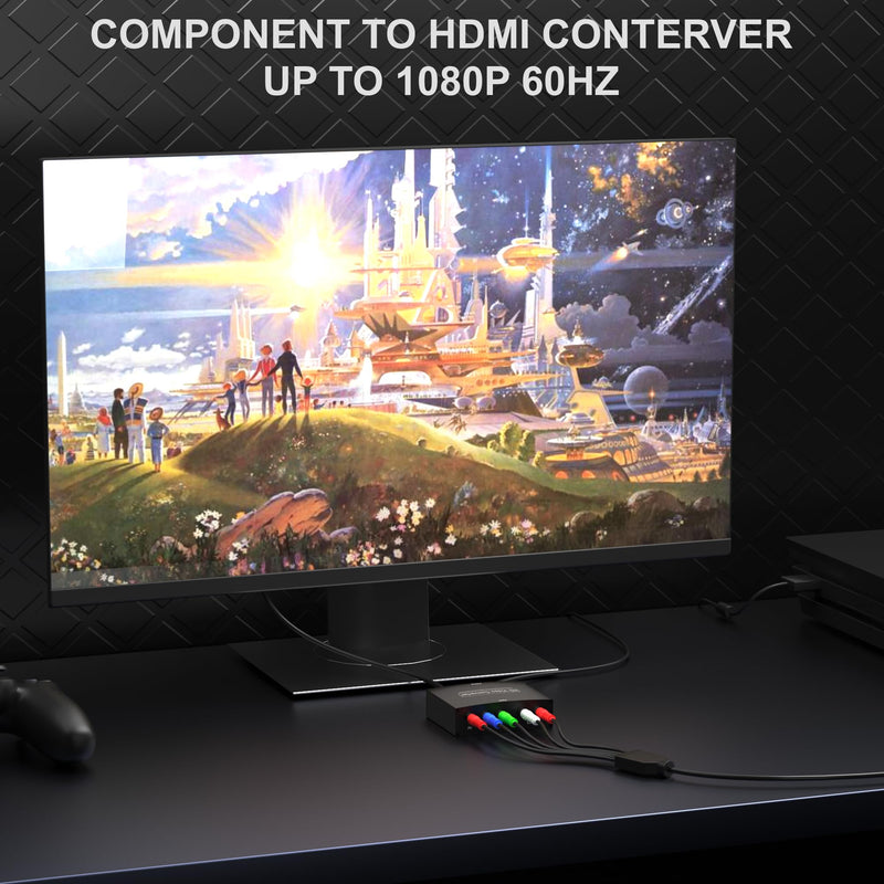 Component to HDMI Converter, RGB Audio Adapter, YPbPr Video to HDMI 1080P | Legacy Device Compatibility, Plug & Play, Power Adapter Included, Aluminum Alloy Shell