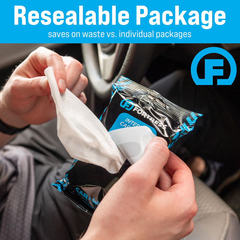 Fortress Car Interior Wipes (25 ct, Pack of 3) for Car Interior Cleaning, Dashboard, Seats, Detailing, and Steering Wheel [Travel Size] Skin-Safe Car Interior Cleaner Supplies No Microfiber Cloth