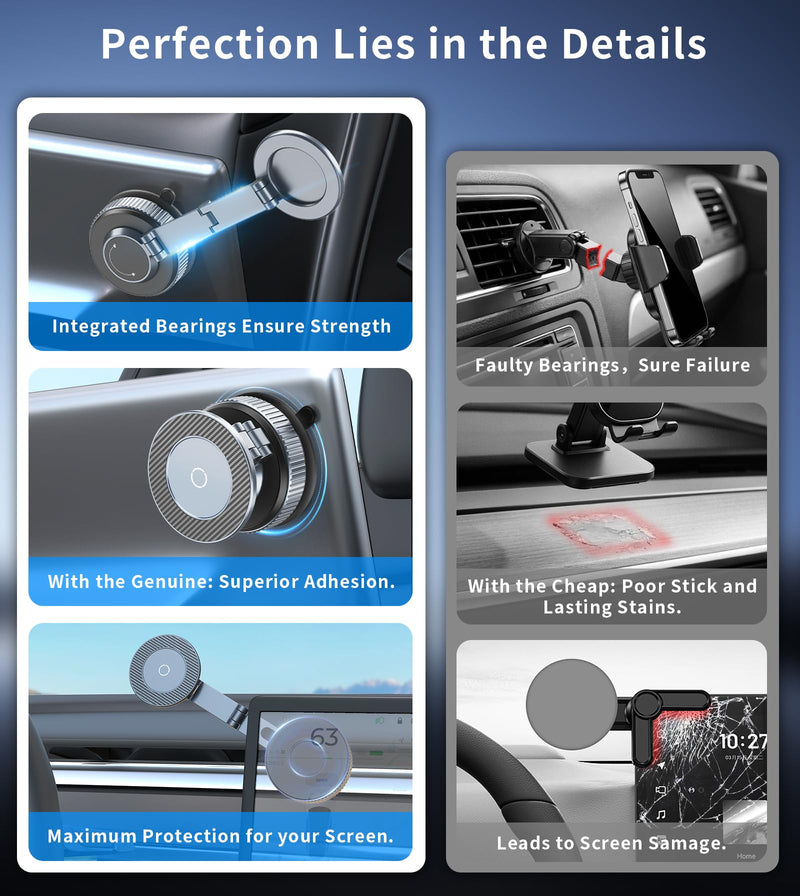 All-metal Magnetic Car Mount for Tesla,Strong Magnet &Foldable Phone Holder | 360°Adjustable Car Accessories for Tesla Model 3 and Y，Phone Mount Compatible with iPhone 17 16 15 Pro Max 001