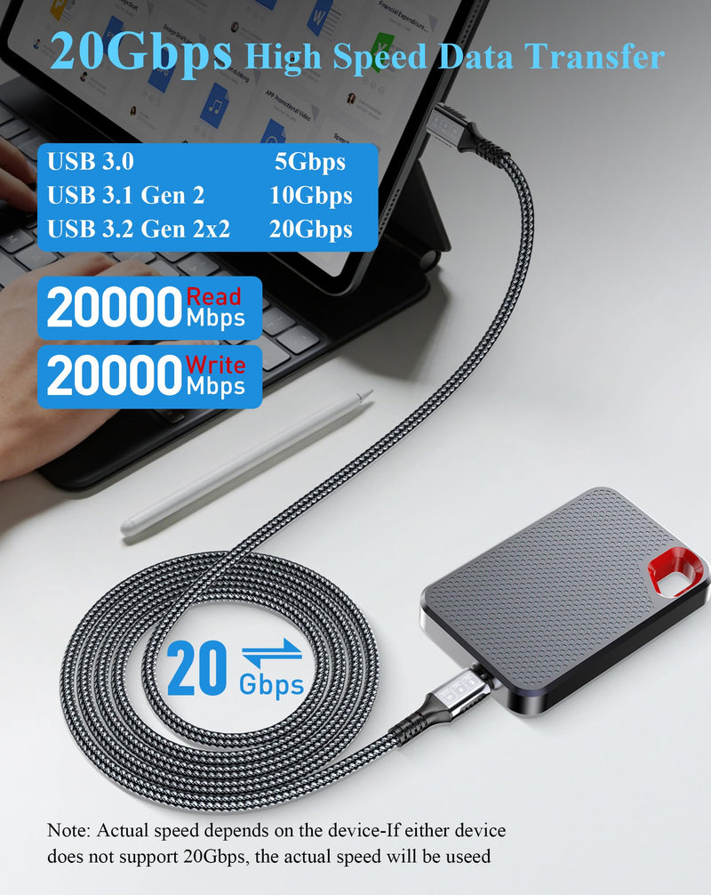 20ft USB-C Cable 240W PD Fast Charging - 20Gbps Data Transfer, 4K@60Hz Video Support, Durable Nylon Braided USB C to USB C Cable for MacBook Pro/Air, iPhone 17/16/15, Samsung Galaxy, PS5, iPad Nylon Braided 20ft 240W