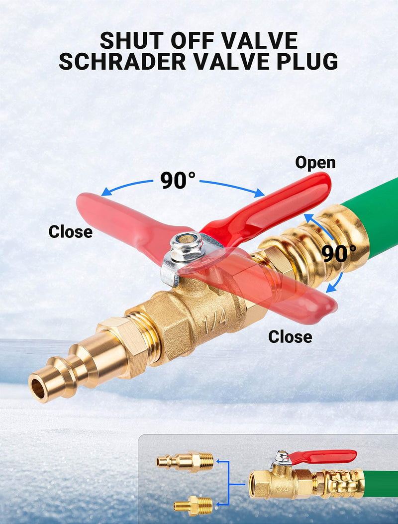 Brass RV Winterizing Kit with Schrader Valve Blow Out Plug, 17 Inch Garden Hose with 3/4" GHT Adaptor & 1/4" NPT Quick Connect Plug, Sprinkler Blowout Adapter for Camper, Travel Trailer