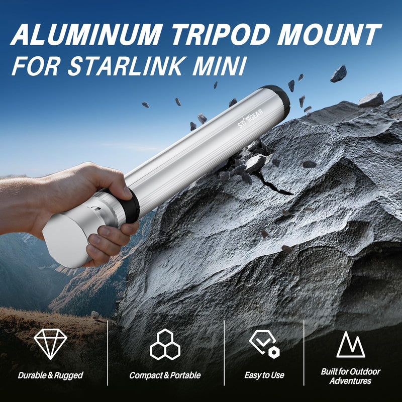 Starlink Mini Tripod Mount, All Aluminum Portable Starlink Mini Mount, Stable Tripod Stand Compatible with SL Mini/V5 Pipe Mount Adapters, Starlink Mini Kit for RV Travel Camping Boat Silver