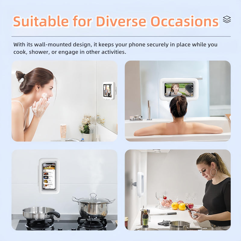 Shower Phone Holder 480 Rotation Phone Stand Case Mount for Bathroom Waterproof Bathtub Kitchen Wall Mirror Compatible with iPhone Samsung All 4.5-7 Inch Smartphones. T-NN (White) White