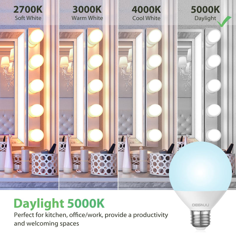 DEGNJU LED Vanity Light Bulbs, 60W Equivalent, Bathroom Light Bulbs 5000K Daylight White, 800 Lumens, G25 Globe Bulb for Makeup Mirror, Round Shape, 7W, 120V, Non-Dimmable, 10 Pack