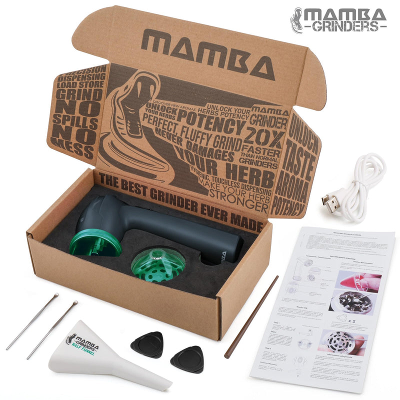 Mamba Original 1g Gray USB Electric Herb Grinder. Small Portable Metal Herbal Grinder Machine & Spice Mill for the Kitchen Anchor Gray & Green