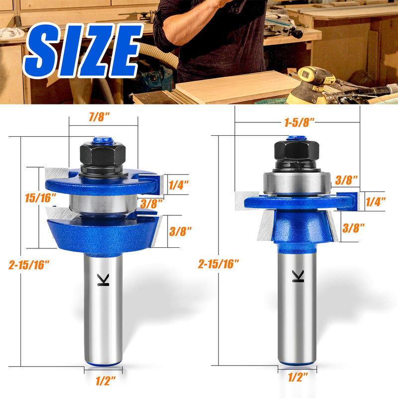 2Pcs Shaker Style Rail and Stile Router Bits Set 1/2 Inch Shank,Professional Carbide Shaker Door Raised Panel Router Bit Set for Cabinet Doors Shaker - Up to 7/8" Stock