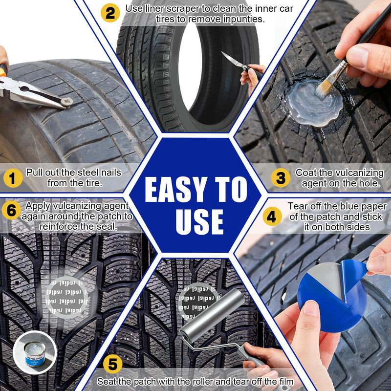 Tallew 74 Pcs Heavy Duty Tire Patches Kit Rubber Radial Tire Repair Patch Plug Kit Repair Emergency Tool for Puncture Car Truck Bus Tractor Vehicle Motorcycle 32mm, 42mm, 58mm, 65x80mm, 85x120 mm
