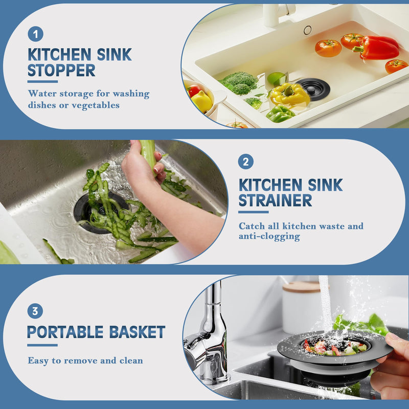 Kitchen Sink Drain Strainer 2 Pack, 304 Stainless Steel Pop Up Sink Stopper, Anti-Clogging Sink Drain Strainer for US Standard Kitchen Drain (Matte Black) Matte Black