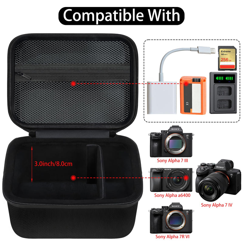 Case for Sony Alpha 7 II III IV/ 7R V Full-Frame Mirrorless Camera Fits 16-50mm/18-300mm Lenses With Adjustable Dividers & Mesh Pocket (Case Only)