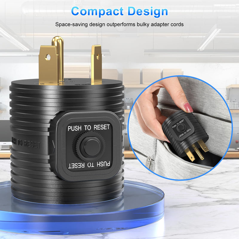 30A to 110 Adapter NEMA TT-30P Male Plug to NEMA 5-15R Female Receptacle with 15A Rated Breaker Grounding House Power to RV Camper ETL Listed