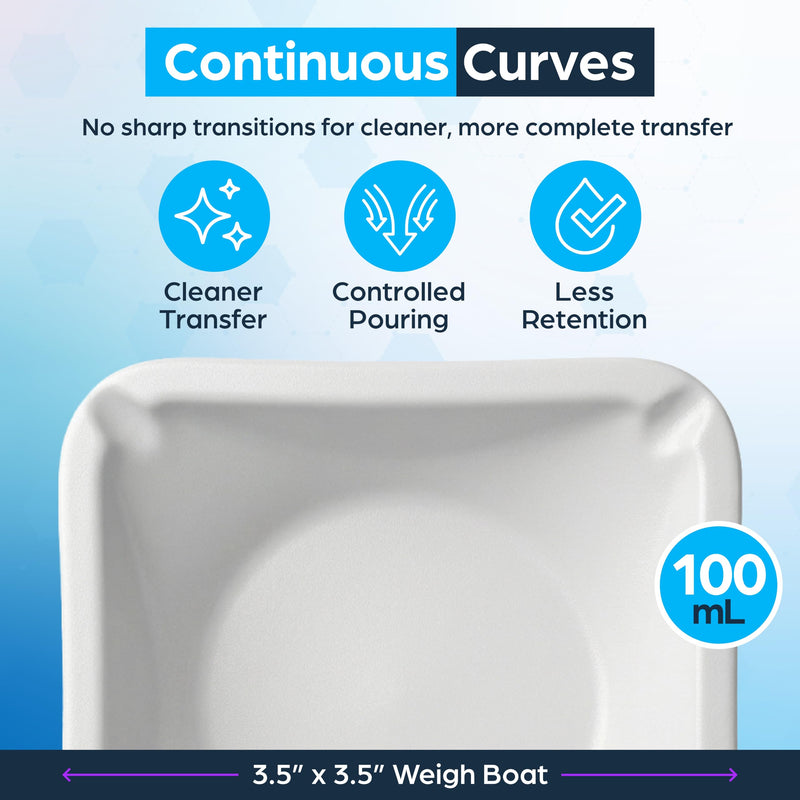 Weigh Boats Medium (100mL, 250 Pack) - Easy Pour, Anti-Static Disposable Weighing Dishes Polystyrene Lab Dish Counting Tray for Powder Scale, Liquid, Food Samples, Cultures, Pharmaceutical Reagents Medium (100ml)