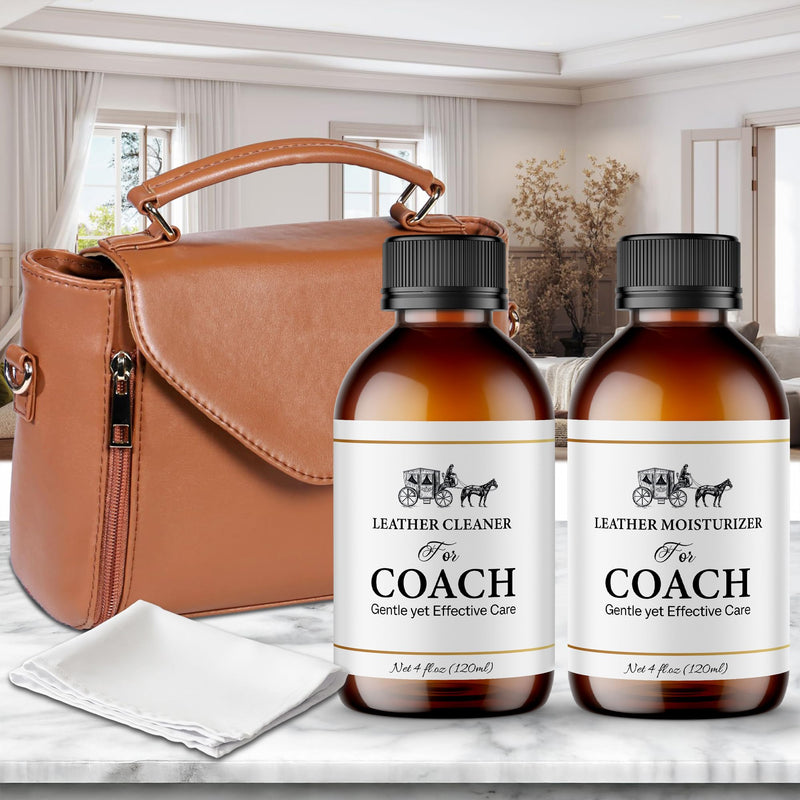 Leather Cleaner & Moisturizer Set for Coach, Gentle Formula to Remove Stains & Restore Shine, Keeps Leather Looking Like New, 120ml x2