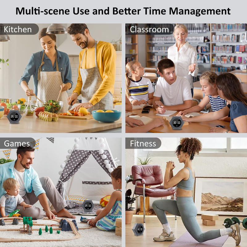 Pomodoro Timer with Gravity Rotation, 99 Minutes Desk Productivity Timer, Countdown & Countup Focus Time Management Tool for Kitchen, Work, Study, Adjustable Sound & Brightness, Magnetic Pad Back.