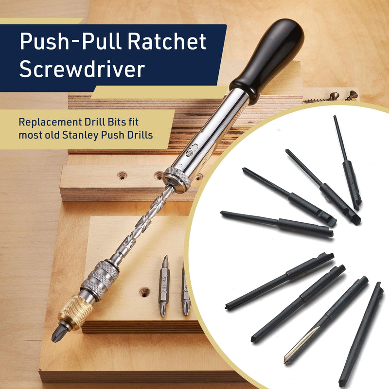 Classic Yankee Style Push Drill Replacement Bits - Set of 8 Double Fluted Hand Drill Bits - Push Drill Bits Set with No Chuck Needed by Kings County Tools