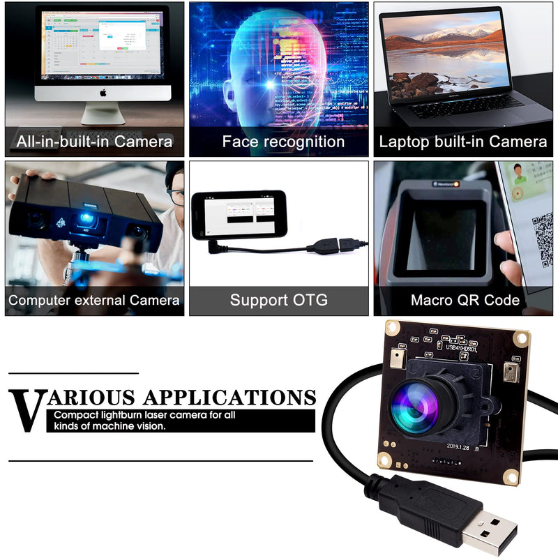 ELP 4K USB Camera Module with Microphone for Computer - 8MP Industrial Lightburn Camera IMX317 - 100 No Distortion Lens 100degree No Distortion Lens