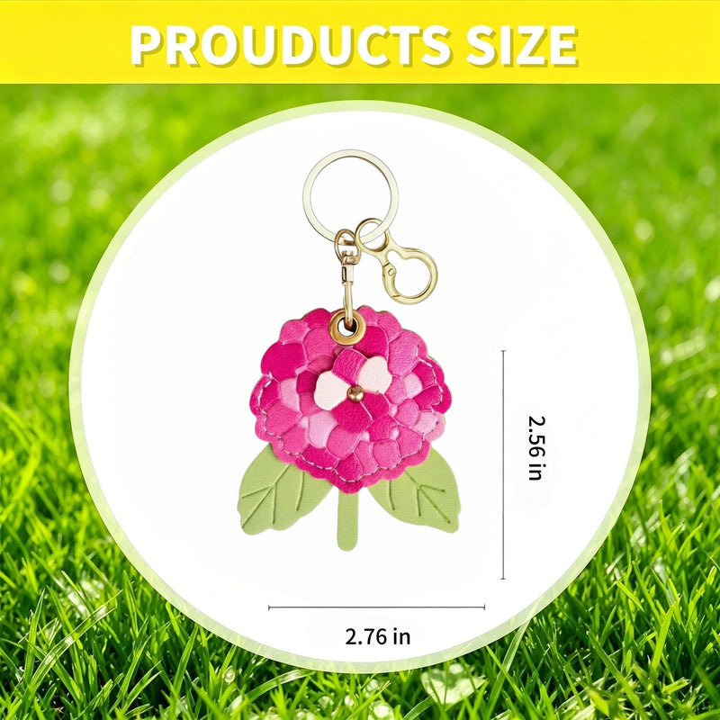 Leather Keychain Case Compatible with AirTag, Shockproof Anti‑Lost Tracker Protective Cover with Key Ring for Daily Use (Red Hydrangea) Red hydrangea