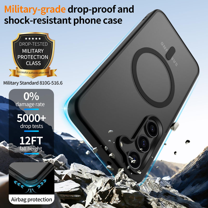 Gritup for Samsung Galaxy S23 Case with 2 PCS Screen Protector (Compatible with MagSafe)(Military Grade Protection) Slim Translucent Matte Shockproof & Anti-Fingerprint Phone Cover for S23,Black Black Galaxy S23(6.2 Inches)