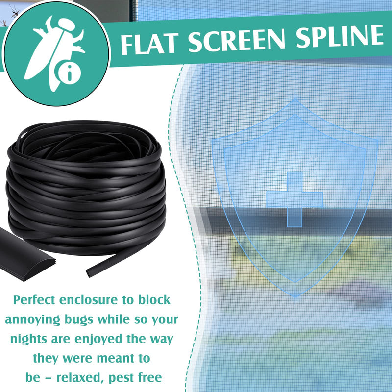 Yaomiao 0.29'' Width Flat Screen Spline Black Vinyl Screen Spline Flat Bottom and Curved Top Edge Window Screen Spline for Replace Glass Screen on Windows or Patio Screen Doors, 0.092 Thick (150ft) 150ft
